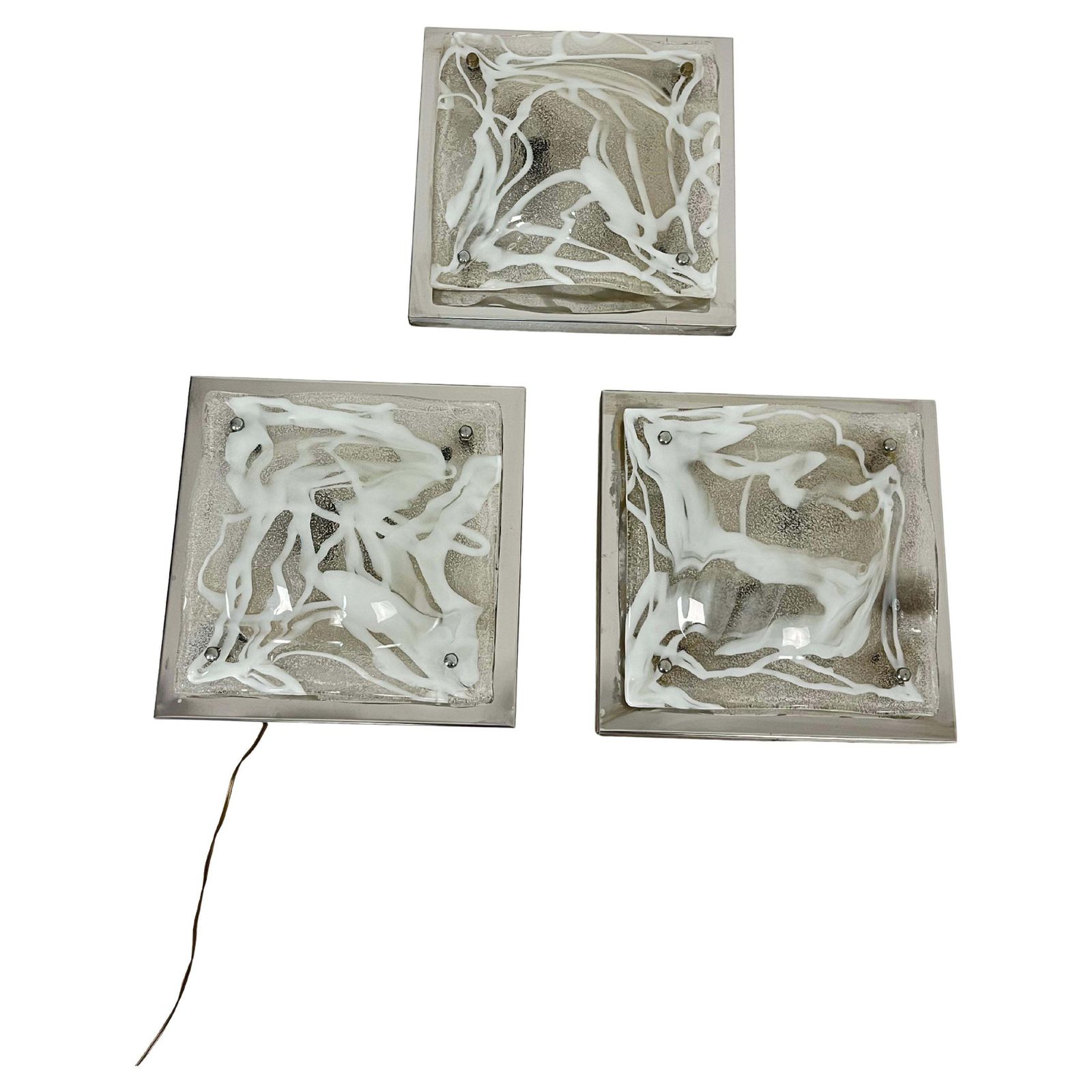 Set Of 3 Murano Glass Wall Lamps Attributed To Toni Zuccheri For Mazzega, 1960s