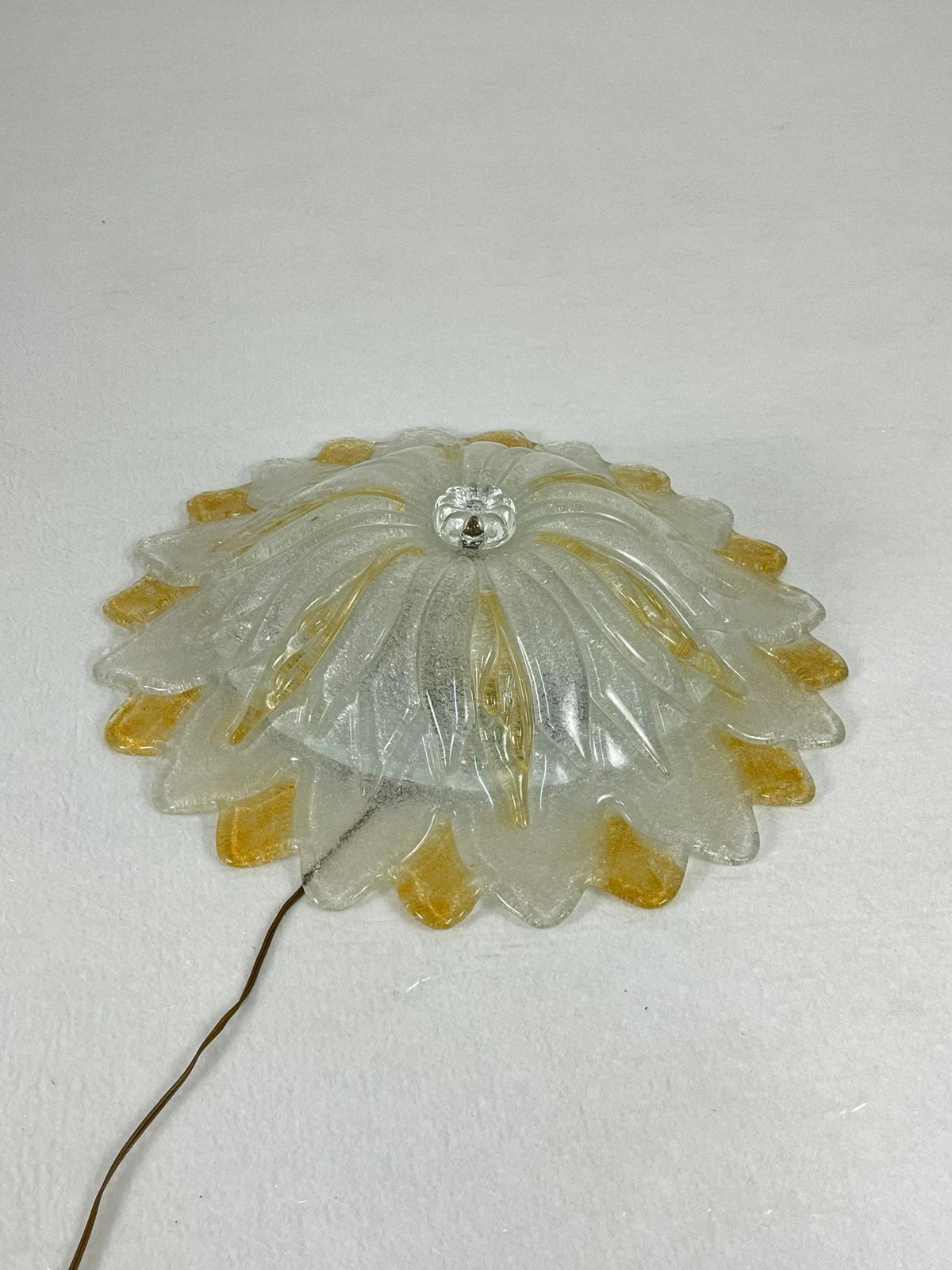 Venetian Ceiling Lamp 2 Lights Murano Glass "Rugiada", 1980s photo for sale