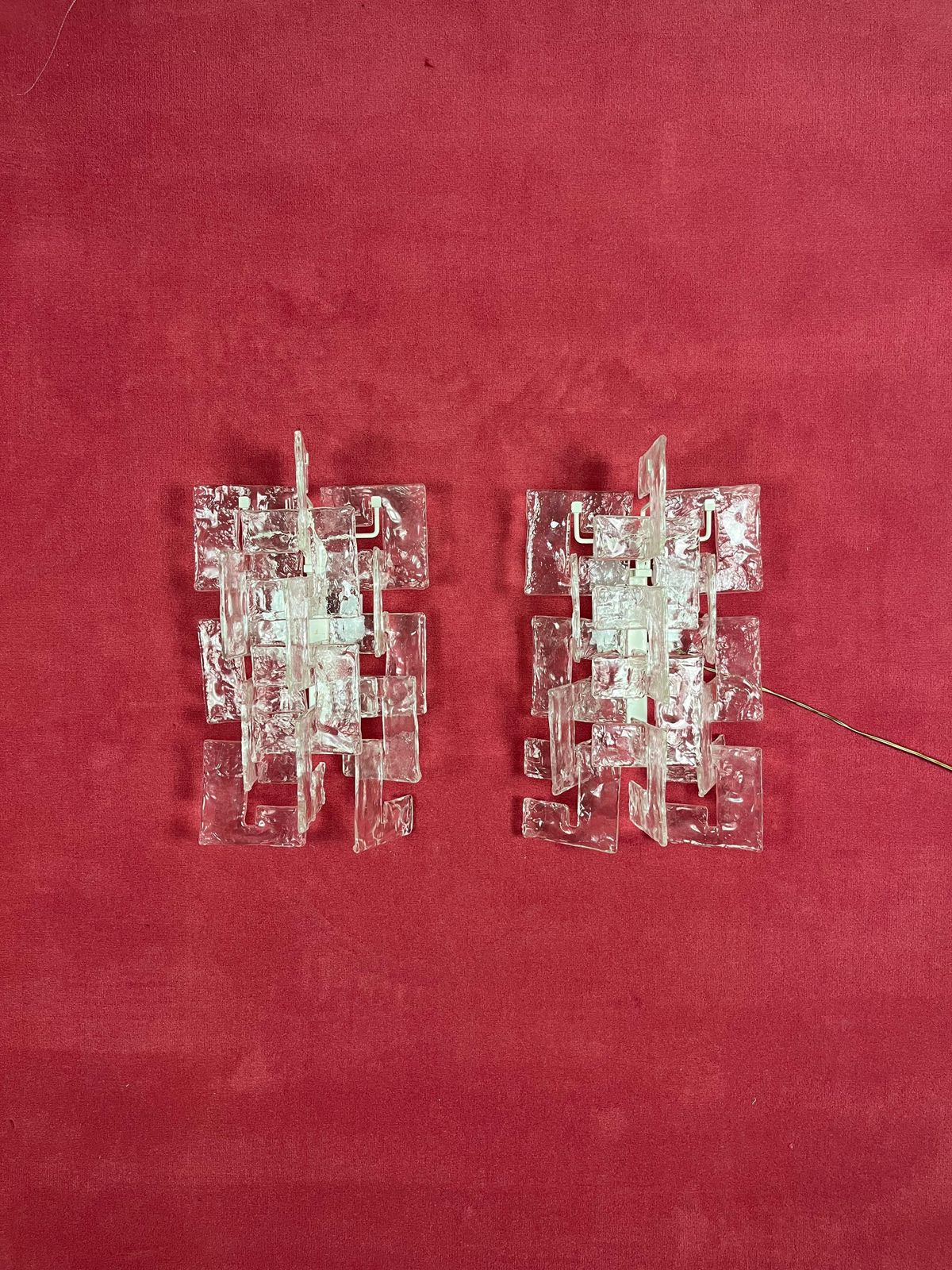 Set Of 2 Murano Glass Wall Lamps By Carlo Nason For Mazzega, 1960s photo vintage