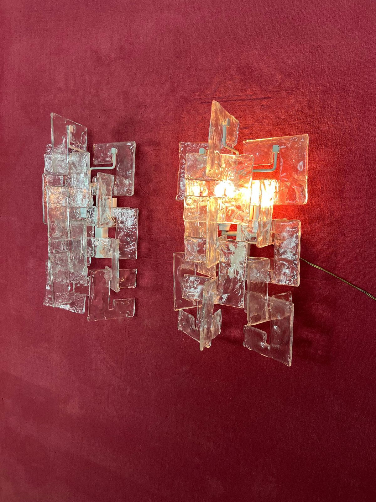 Lighting Set Of 2 Murano Glass Wall Lamps By Carlo Nason For Mazzega, 1960s photo