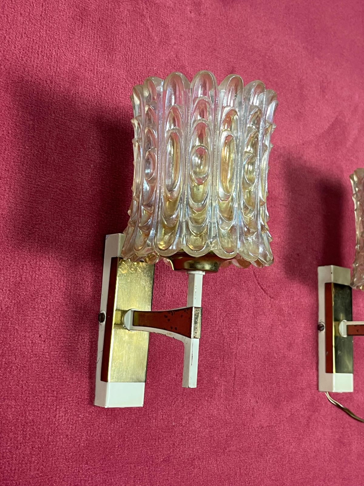 Set Of 2 Mid Century Italian Murano Glass Wall Lamps, 1950s photo for sale