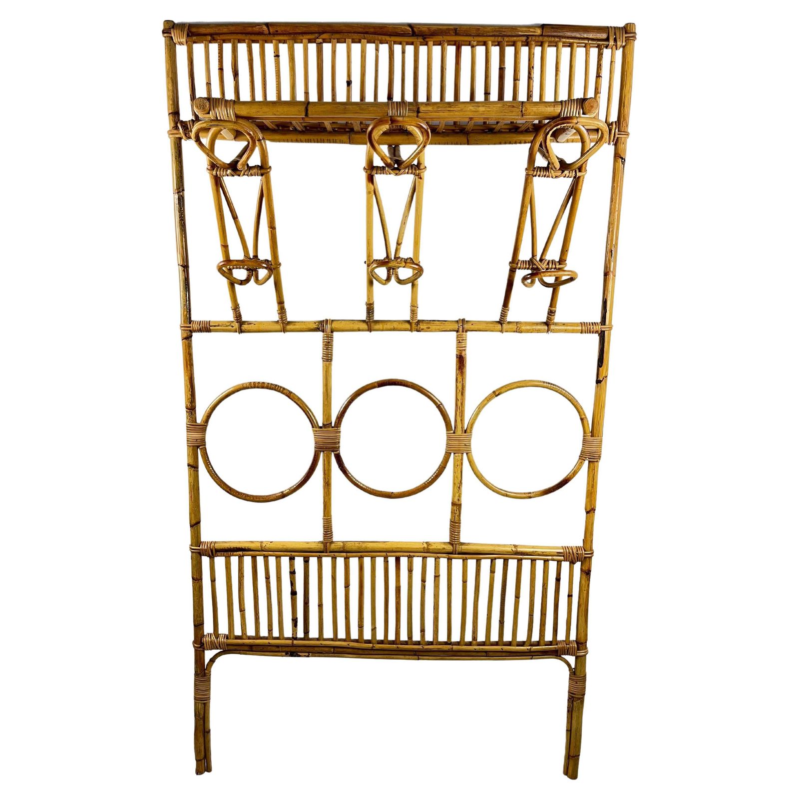 Large Italian  Vintage Bamboo Wall Coat Hanger 1970s
