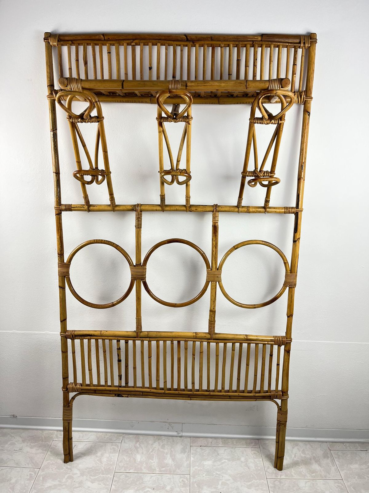 Large Italian  Vintage Bamboo Wall Coat Hanger 1970s photo for sale