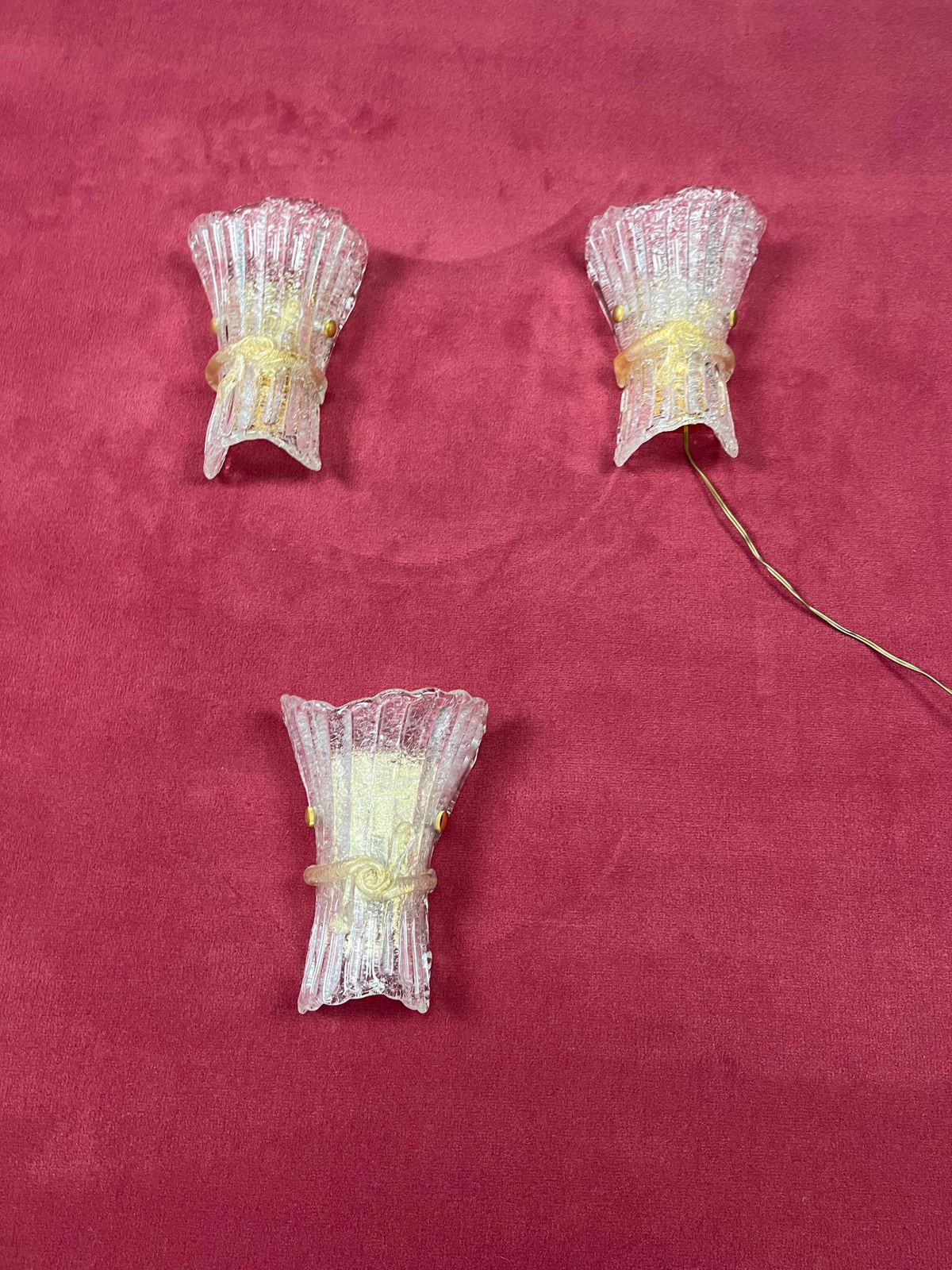 photo vinterior Set Of 3 Mid Century Murano Glass Wall Lamps, 1960s