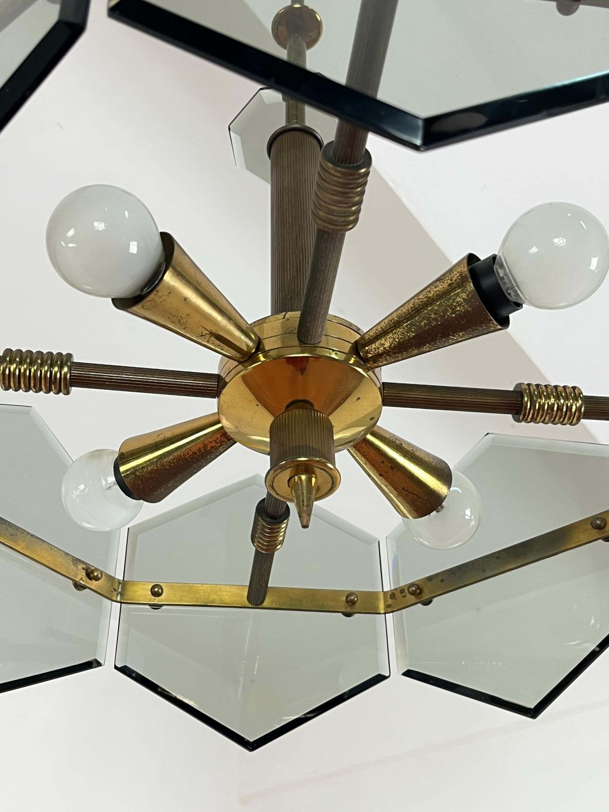 4 Light Brass And Murano Glass Chandelier By Gino Paroldo For Fontana Arte, 1960 photo for sale
