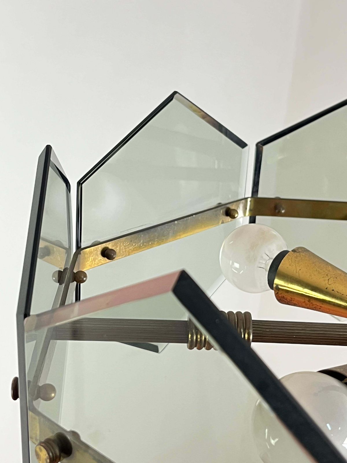 photo for sale 4 Light Brass And Murano Glass Chandelier By Gino Paroldo For Fontana Arte, 1960
