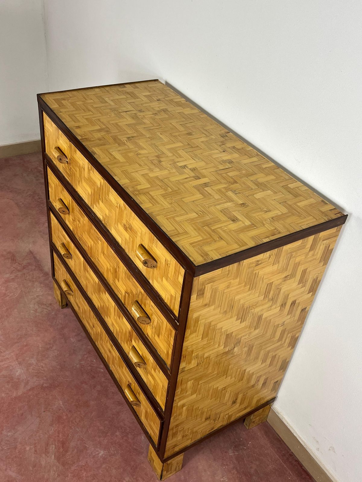 Mid Century Bamboo And Wicker Chest Of Drawers In The Style Of Dal Vera, 1960s photo for sale