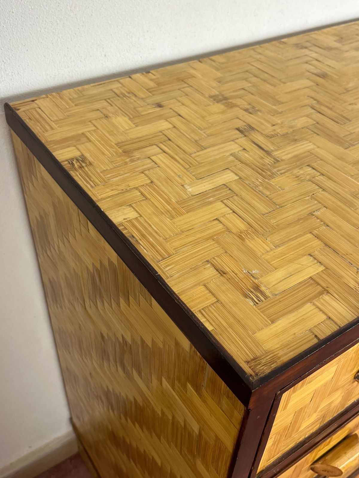 Mid Century Bamboo And Wicker Chest Of Drawers In The Style Of Dal Vera, 1960s photo Furniture