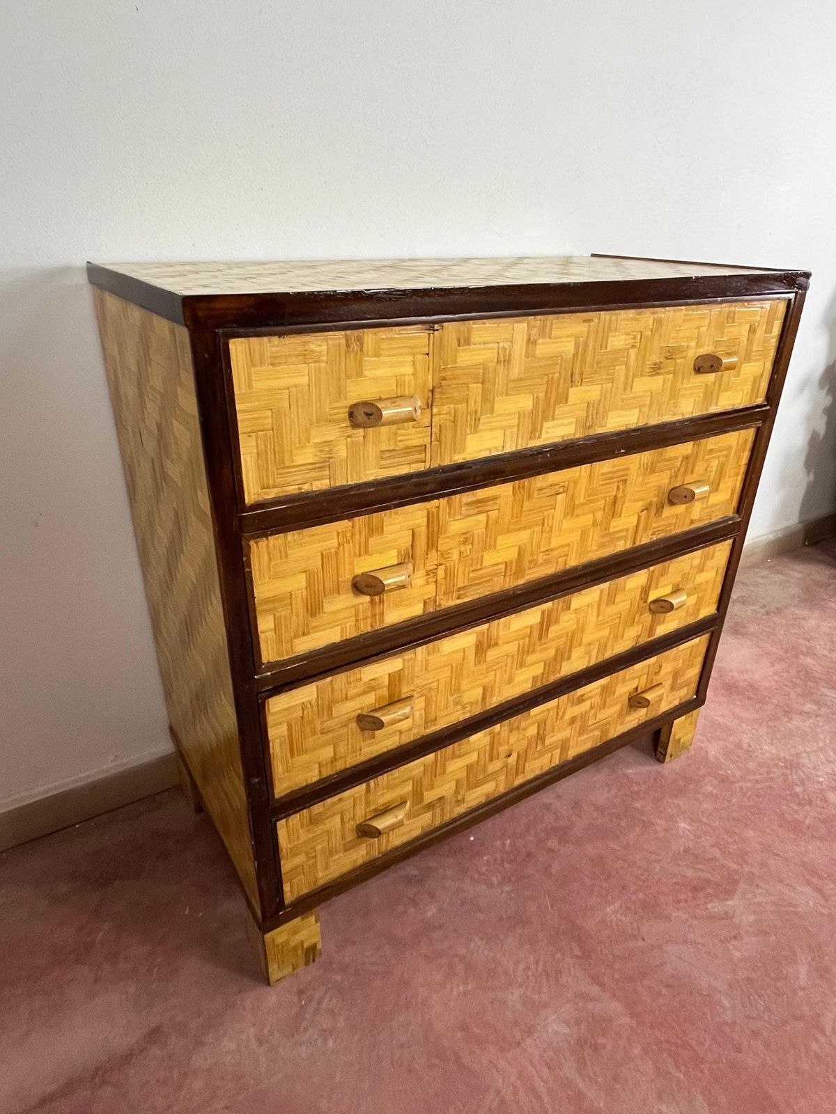 Mid Century Bamboo And Wicker Chest Of Drawers In The Style Of Dal Vera, 1960s photo vintage