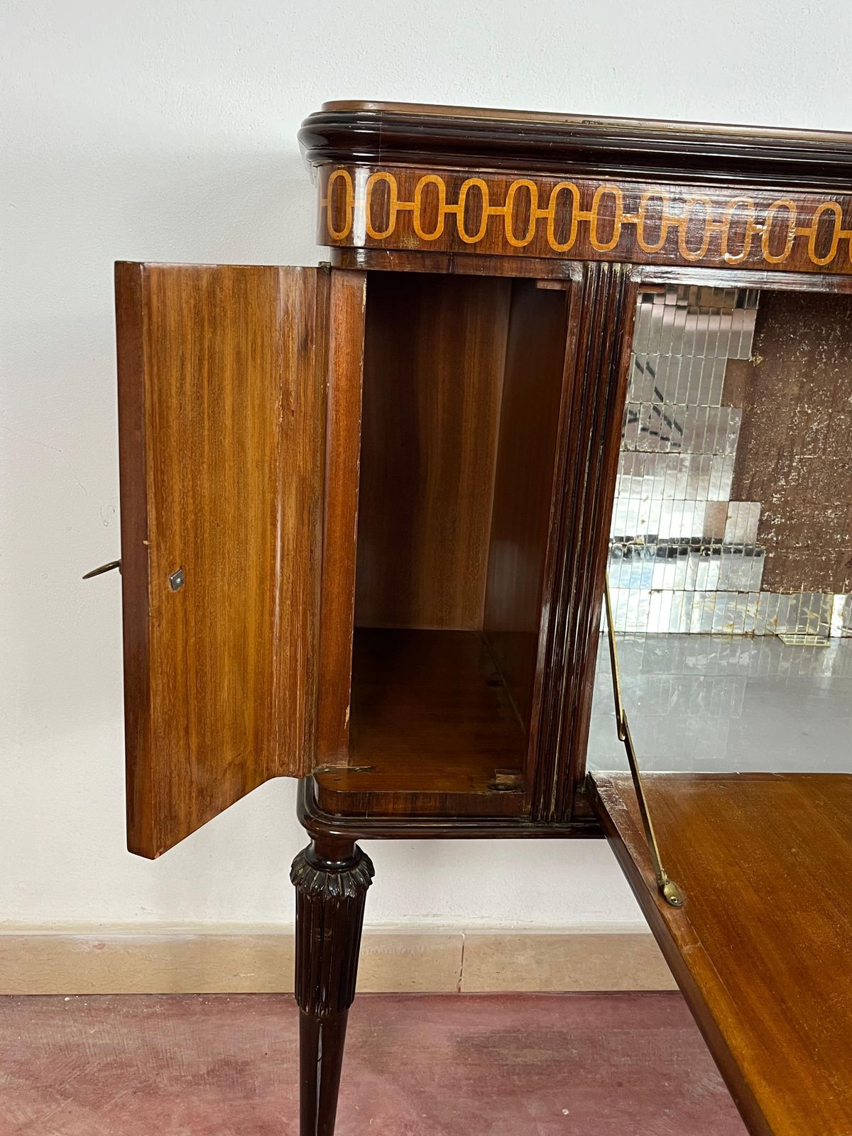Mid Century Italian Bar Cabinet, Glass Top And Brass Feet, 1950s photo buy