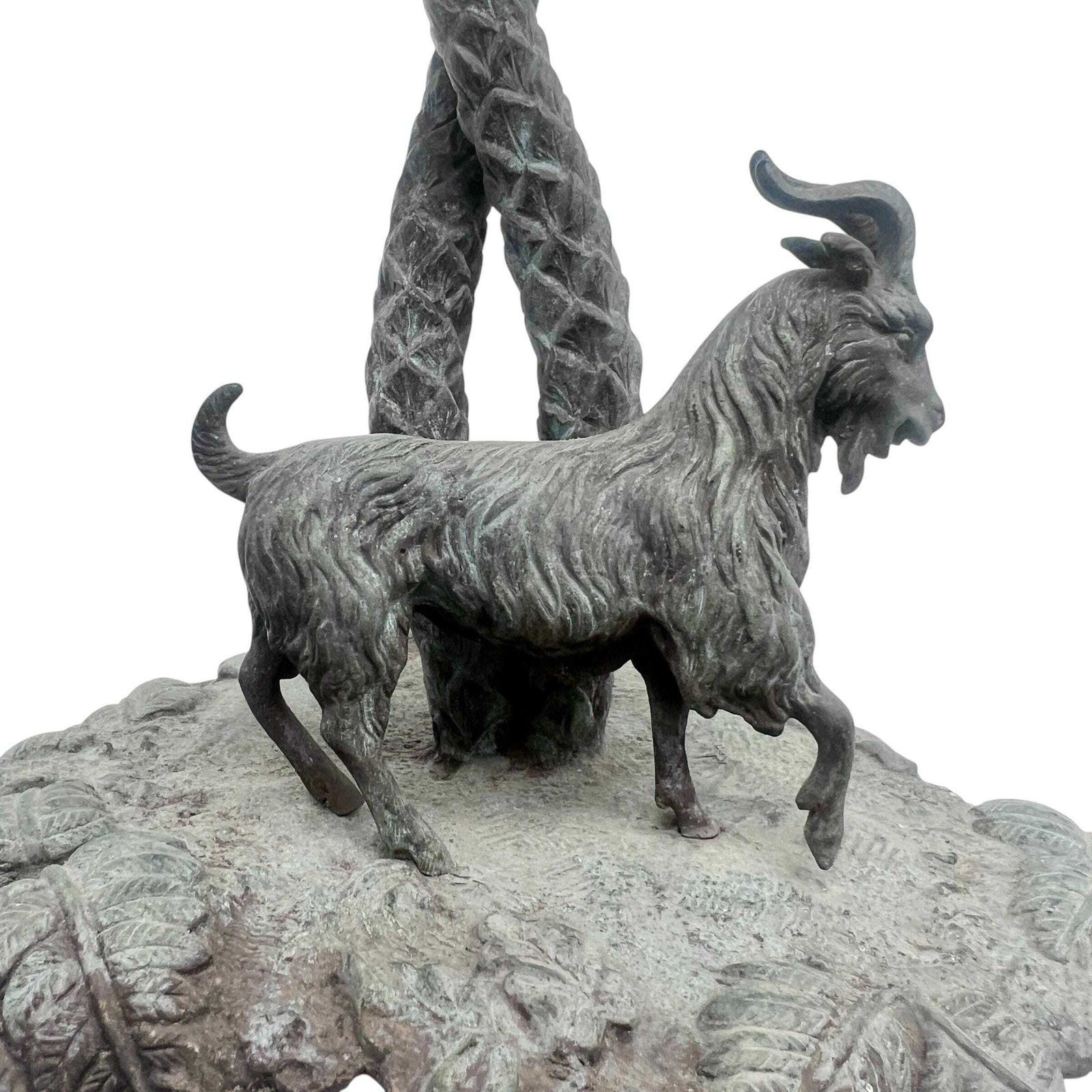 Antique Pair Of Bronze Goats Under Palm Trees   Centrepiece   Table Decor   Dining Room Decor   Home Decor photo Home Decor