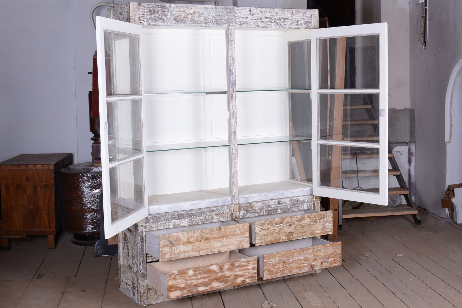 Original Mid Century Bookcase , Spruce And Glass, Provence Style, France, 1960s photo 1150.0