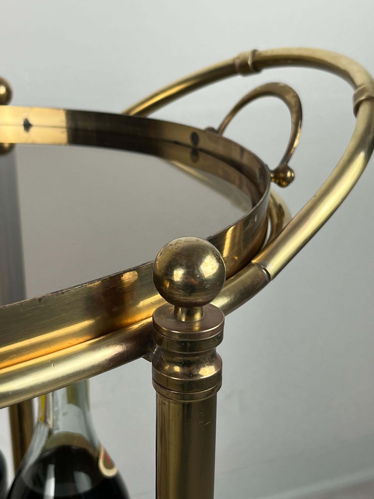 photo furniture Mid Century Brass Oval Bar Trolley  With Smoked Glass Italian Design 1960s