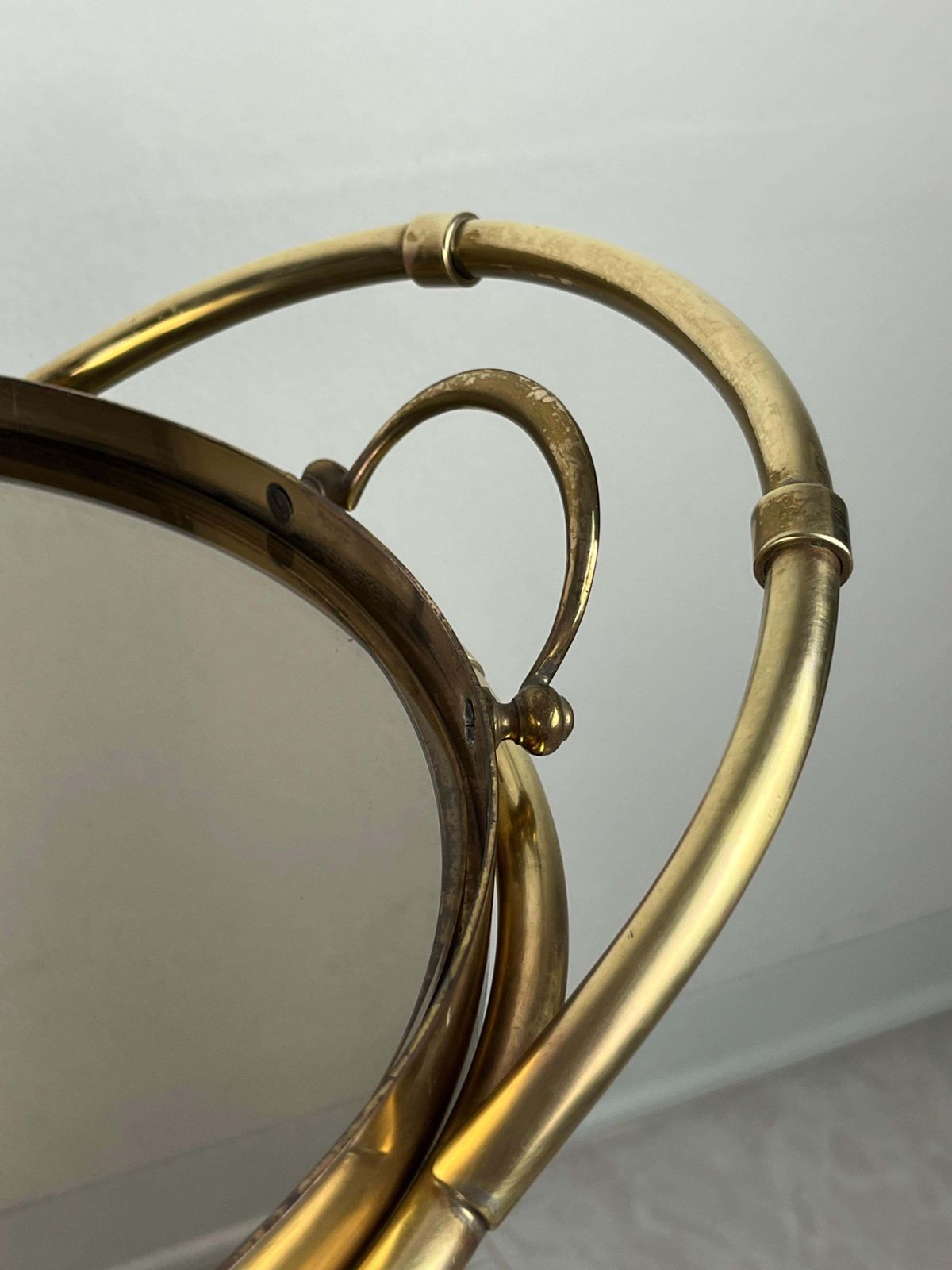 photo for sale Mid Century Brass Oval Bar Trolley  With Smoked Glass Italian Design 1960s