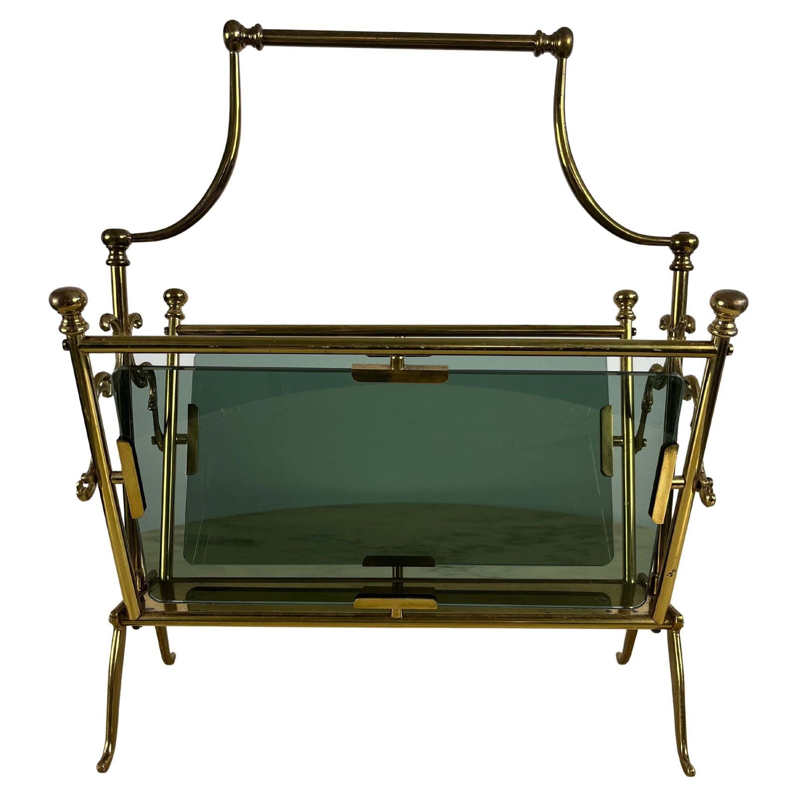 Magazine Rack In Brass And Smoked Glass, France, 1960