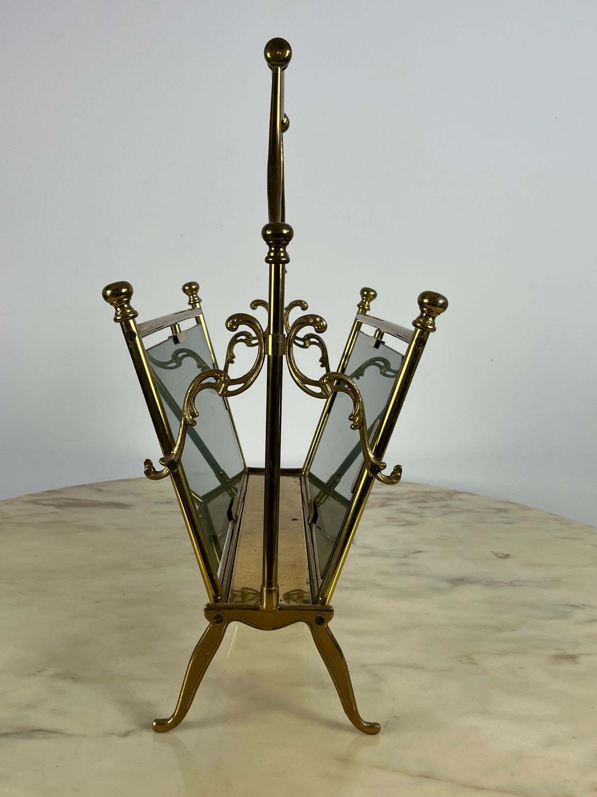 Magazine Rack In Brass And Smoked Glass, France, 1960 photo for sale