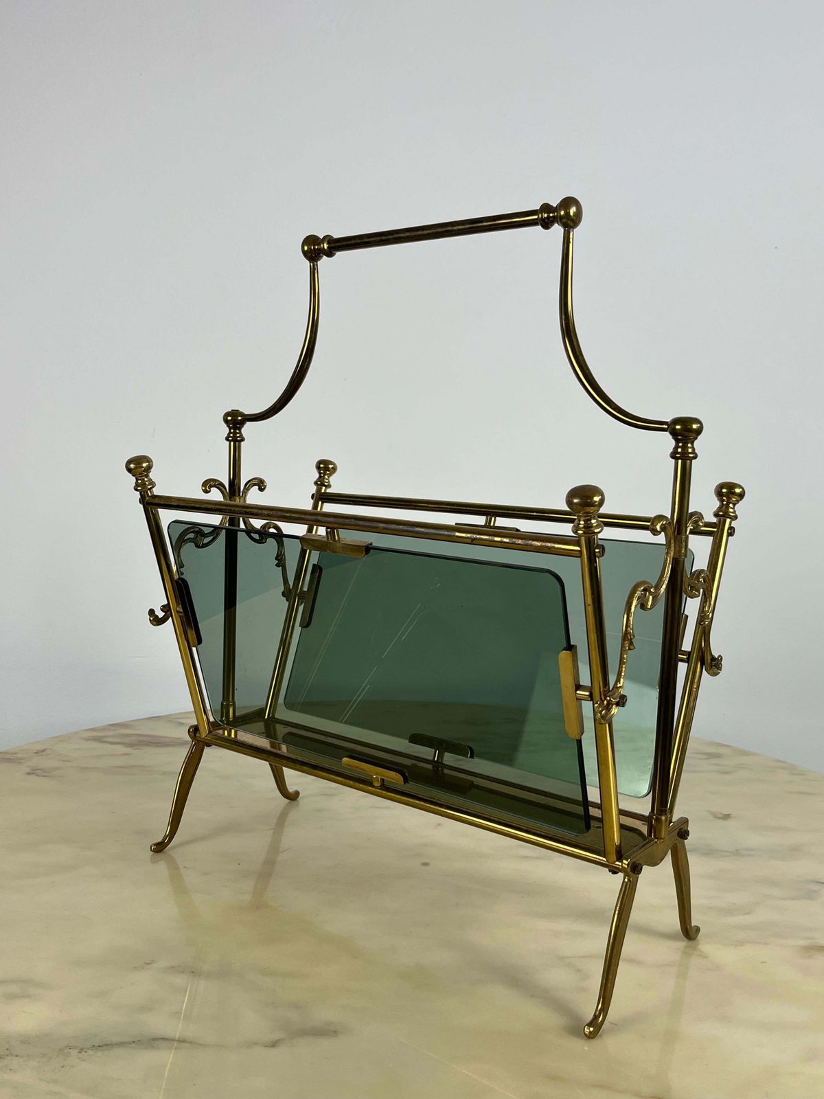 Magazine Rack In Brass And Smoked Glass, France, 1960 photo Home Decor
