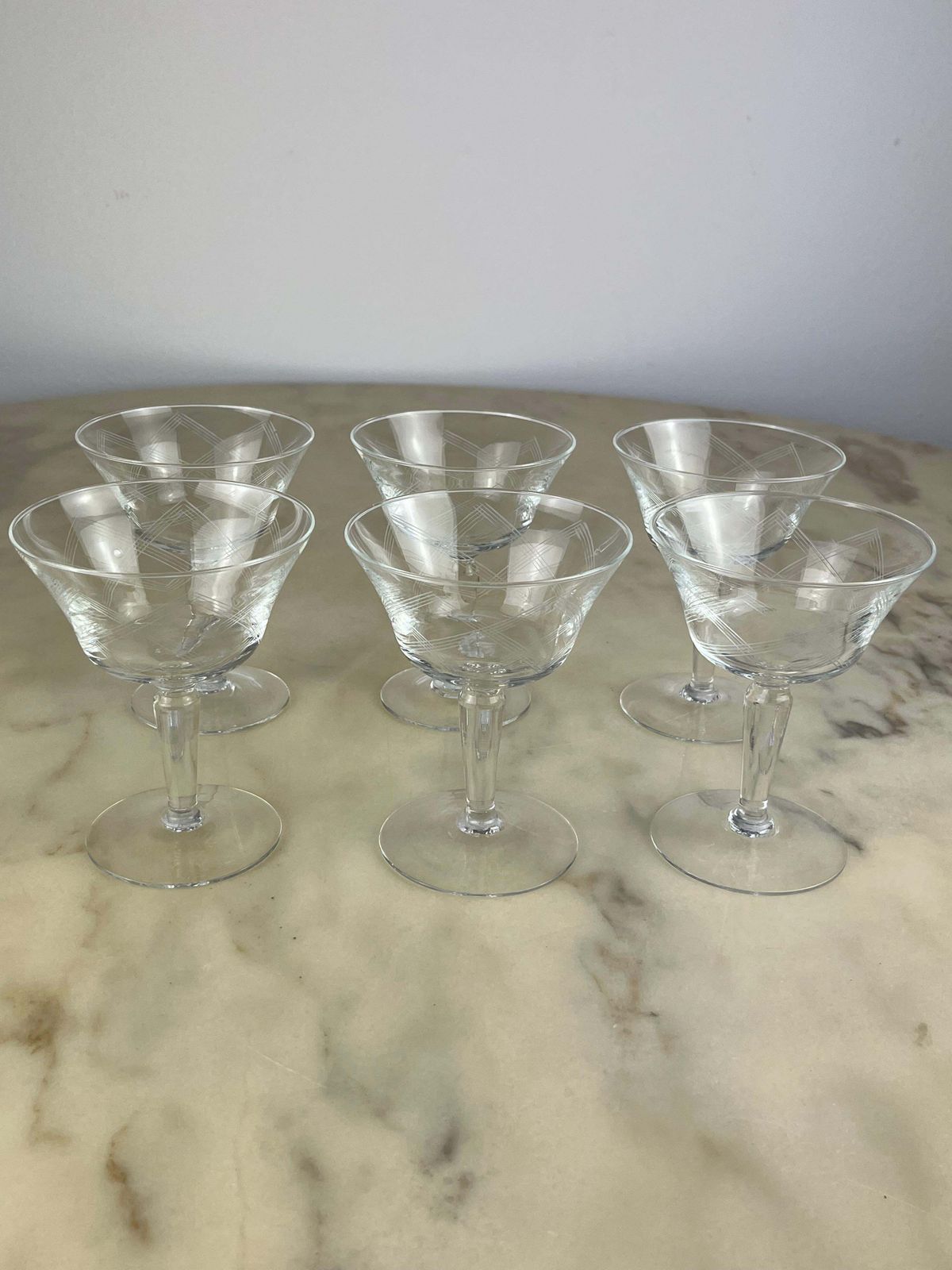 Six Hand Engraved Crystal Champagne Glasses, Italy, 1960s photo furniture