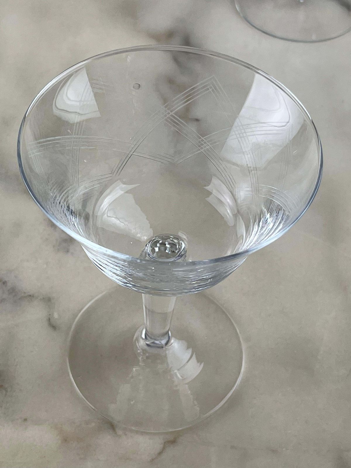 Six Hand Engraved Crystal Champagne Glasses, Italy, 1960s photo buy