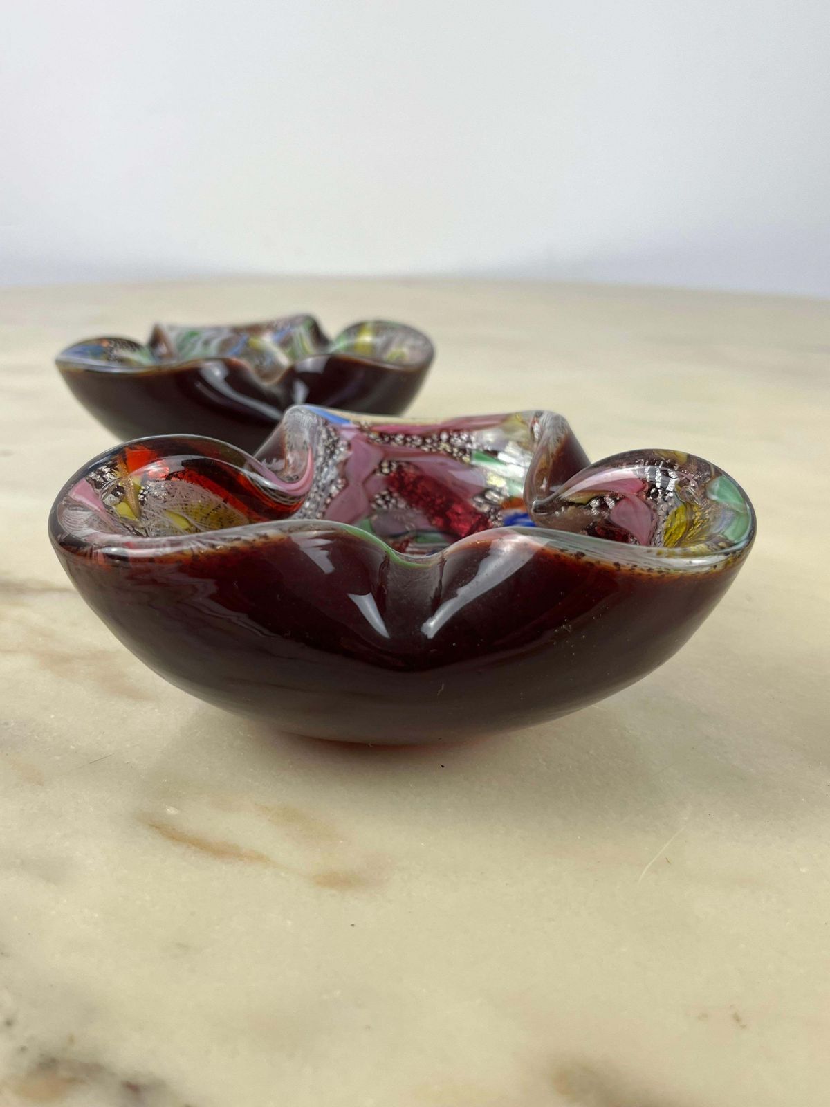 Pair Of Variegated Murano Glass Ashtrays, 1970s photo Home Decor