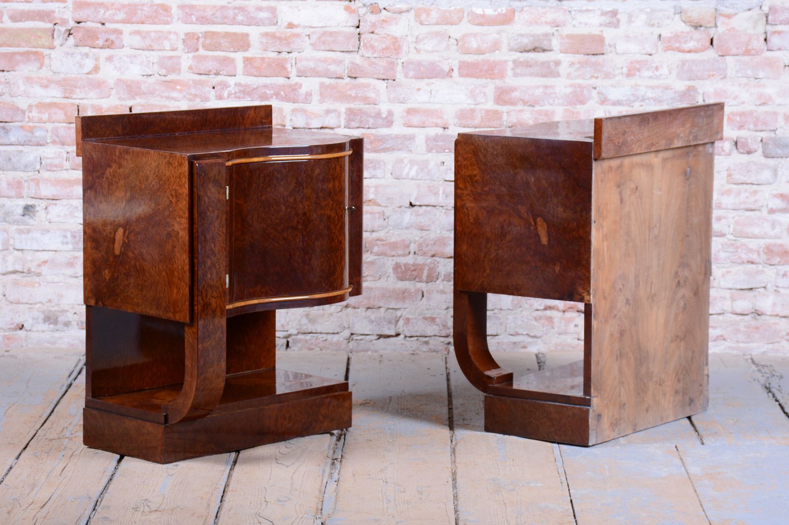 Pair Of Restored Art Deco Bedside Tables, Beech, Revived Polish, France, 1920s photo furniture
