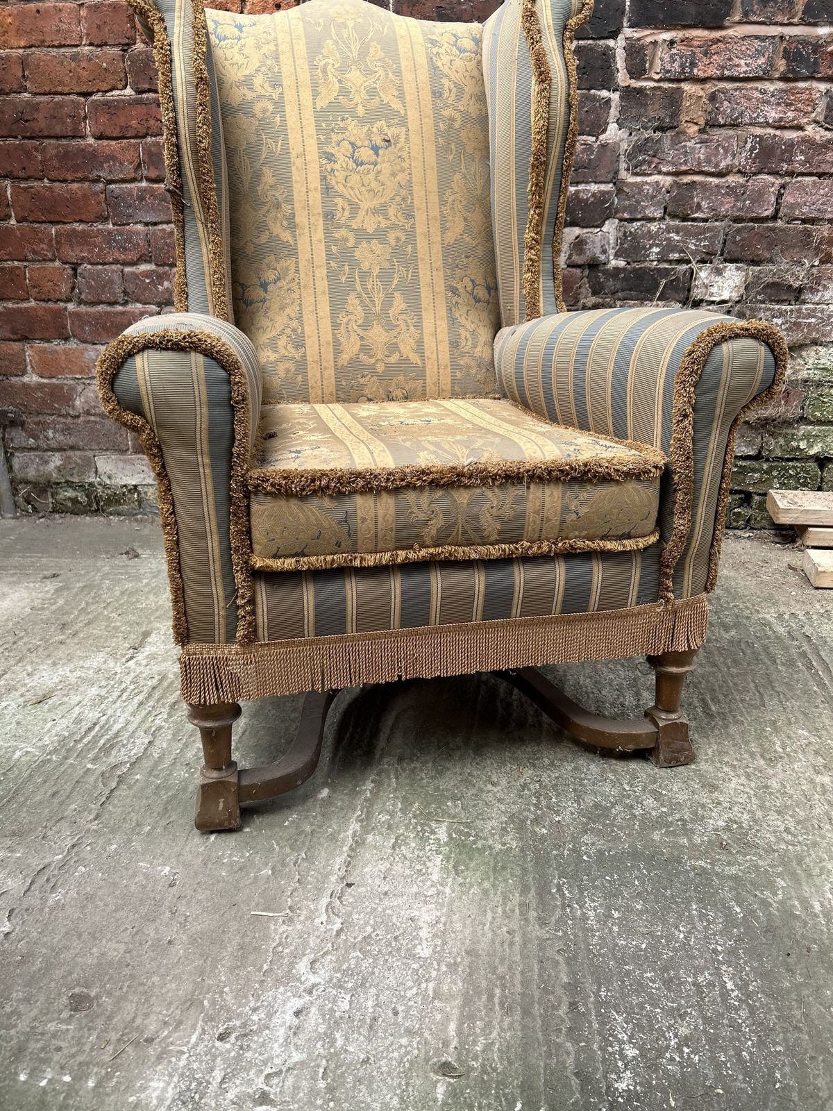Re Upholstery Project William And Mary Style Wing Back Chair With Beech Legs photo furniture