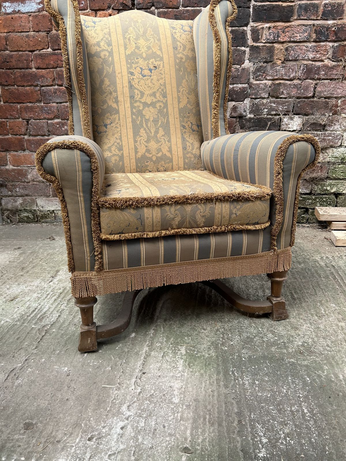 Re Upholstery Project William And Mary Style Wing Back Chair With Beech Legs photo for sale