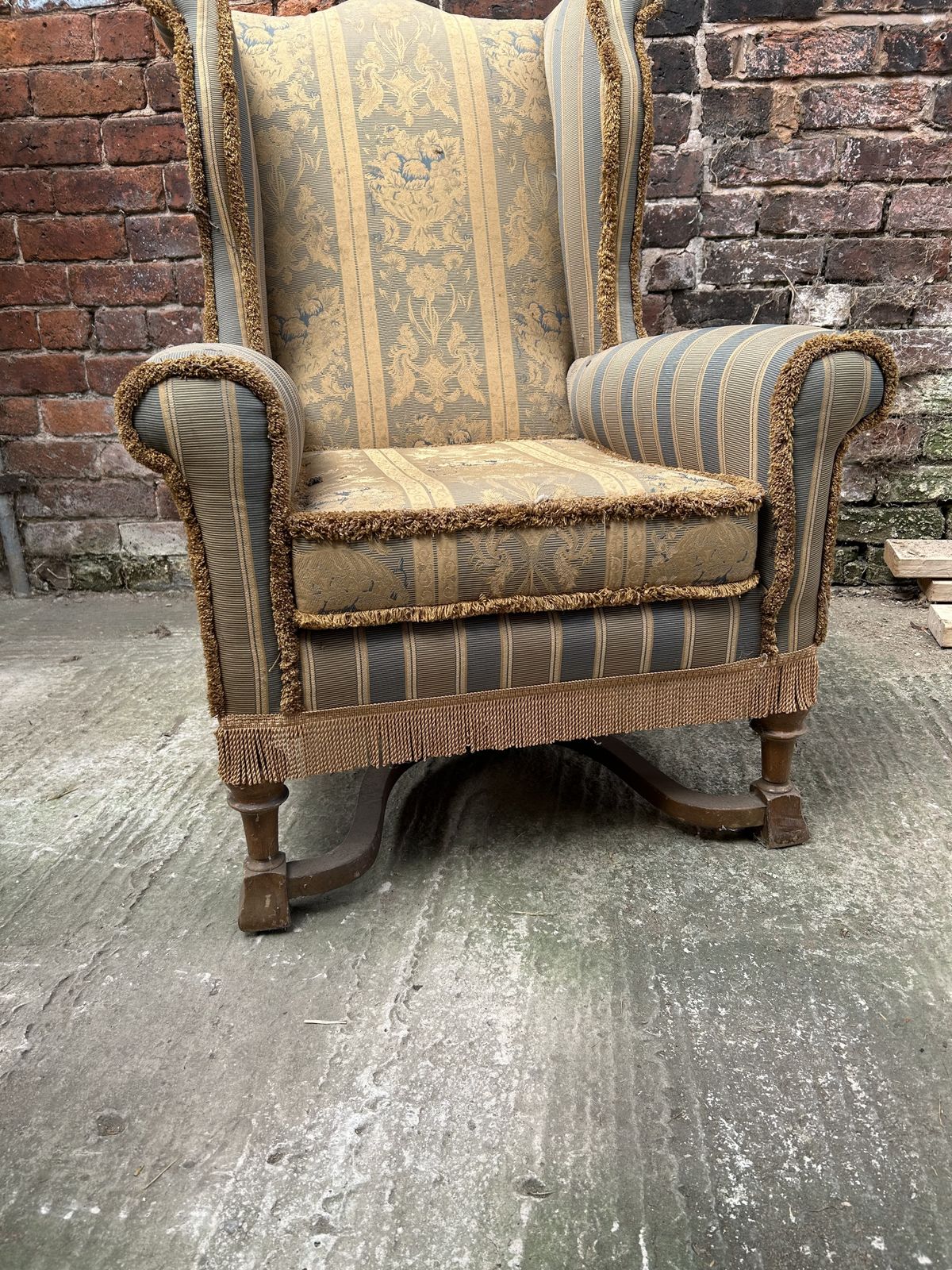 Re Upholstery Project William And Mary Style Wing Back Chair With Beech Legs photo vintage