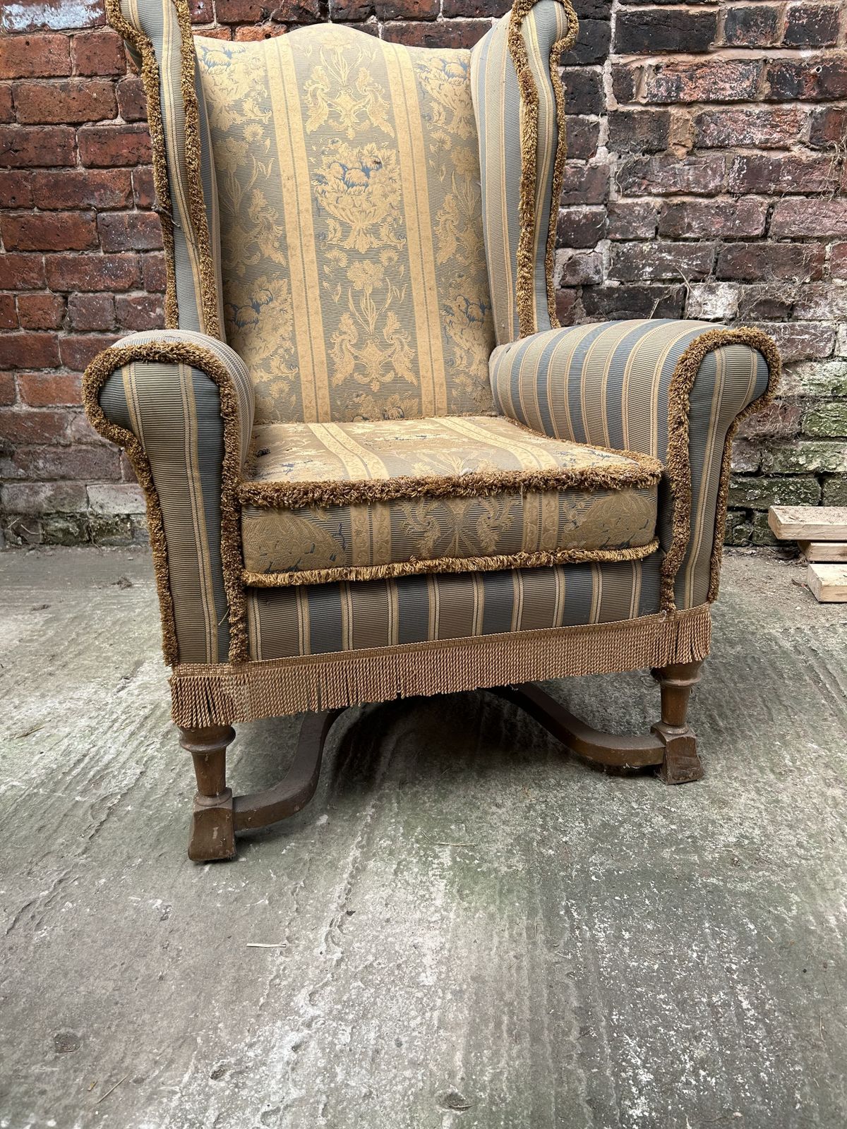 photo furniture Re Upholstery Project William And Mary Style Wing Back Chair With Beech Legs