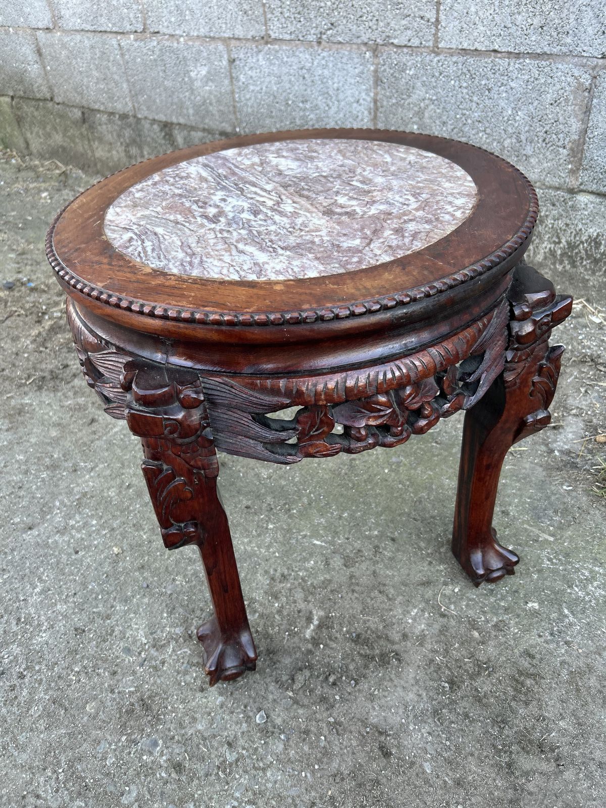 Chinese Mahogany Carved Plant Stand With Marble Top photo vinterior