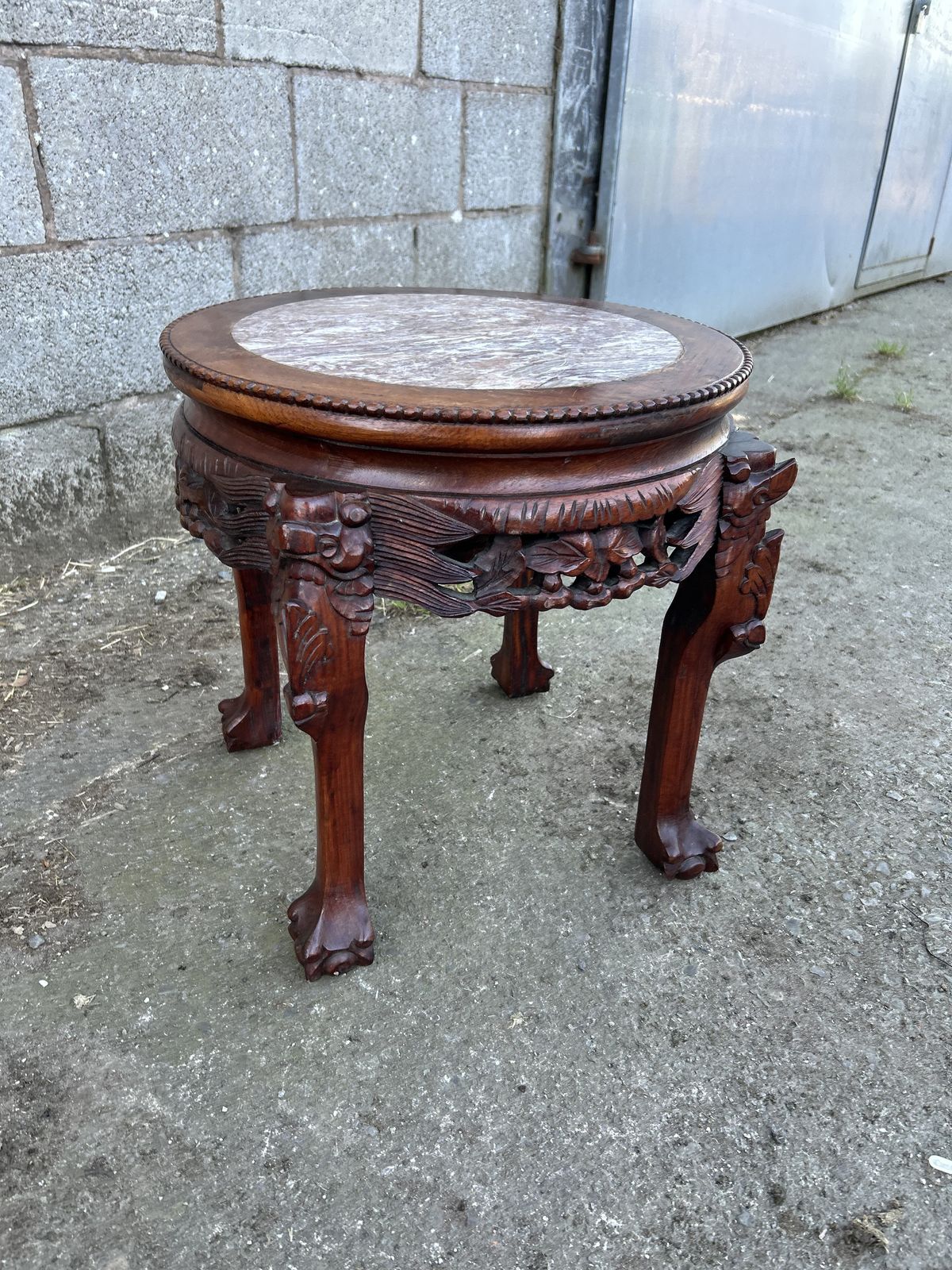 photo furniture Chinese Mahogany Carved Plant Stand With Marble Top