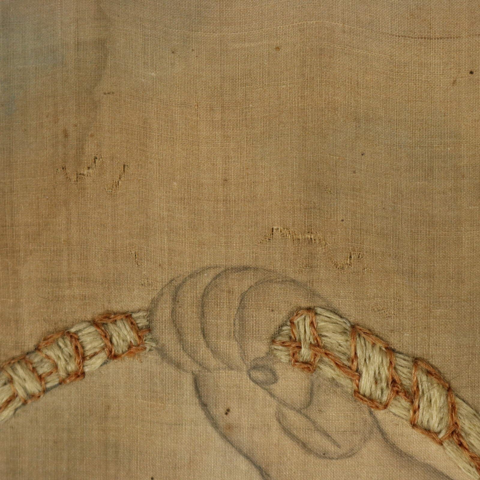 Textiles Pair Georgian Woolwork Embroidered Pictures Of Girls With Pets photo