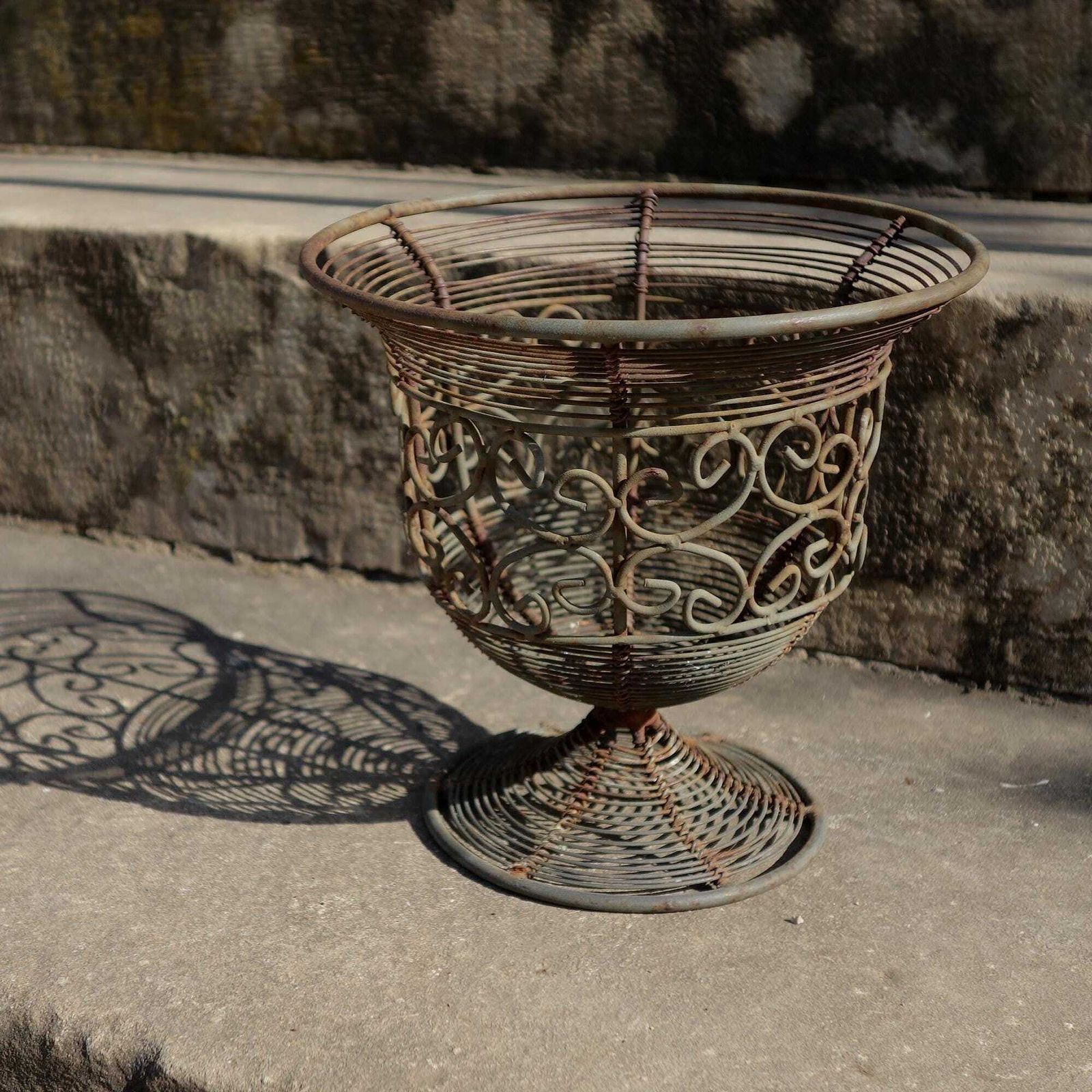 Antique Art Deco Wrought Iron Planter – Elegant French Flower Pot photo for sale