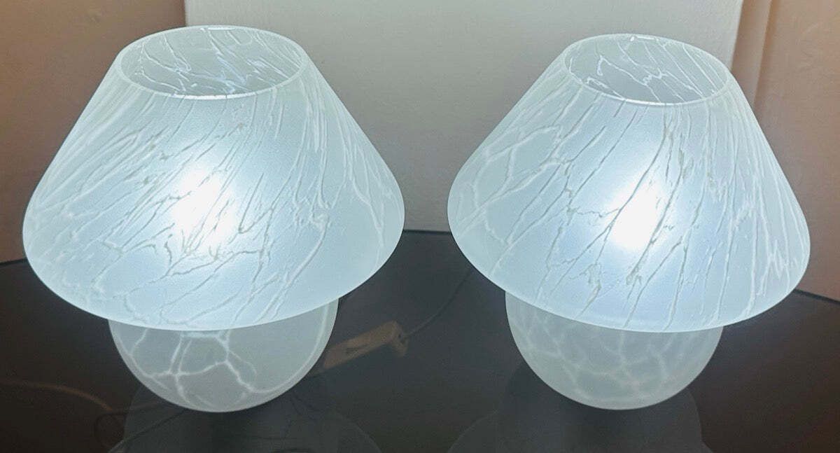 Pair Of 1970s German Frosted Matt White Glass Mushroom Table Lamps Style Of Peill & Putzler photo 535.0