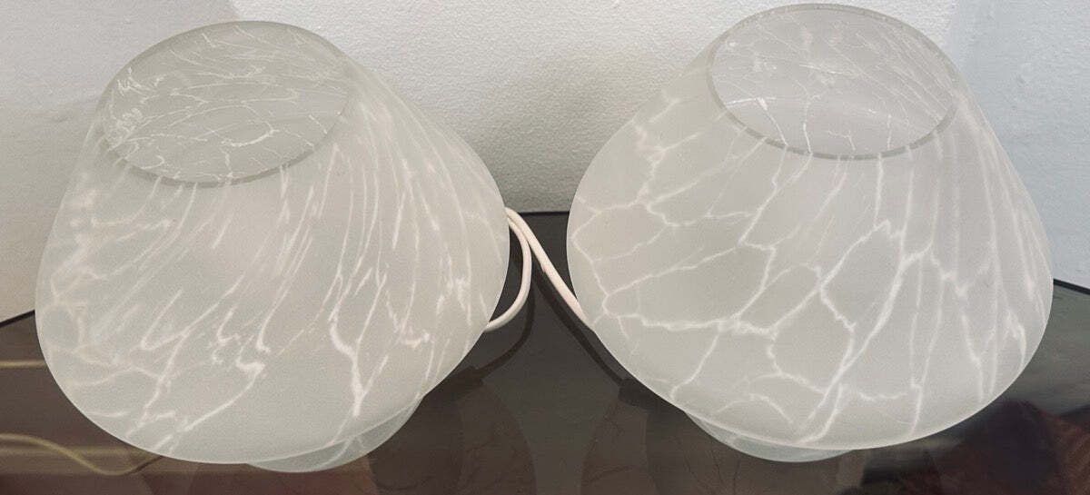 535.0 Pair Of 1970s German Frosted Matt White Glass Mushroom Table Lamps Style Of Peill & Putzler photo