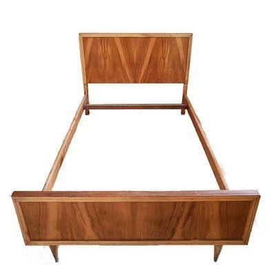 Mid Century Teak Wood Bed Frame, Spain, 1950s