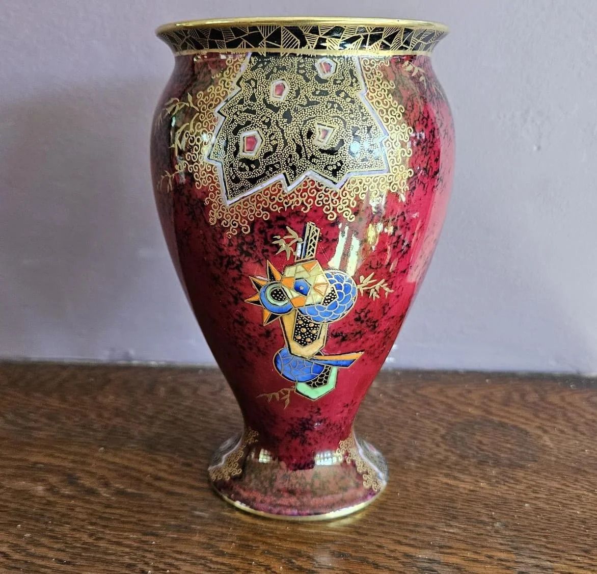 Art Deco Vase Geometric Parrot Design By Enoch Boulton For Crown Devon photo vintage