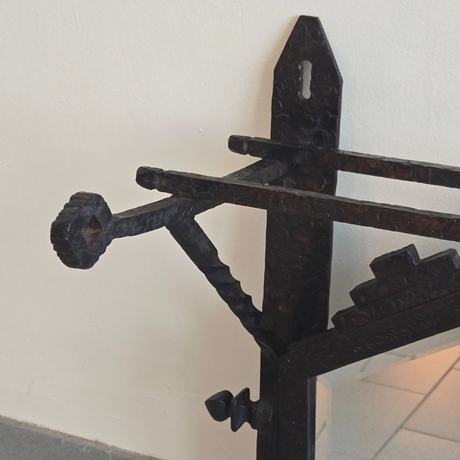 626.0 French Art Deco 1920 1930 Metal Hammer Wall & Mirror Coat Rack 20s 30s photo