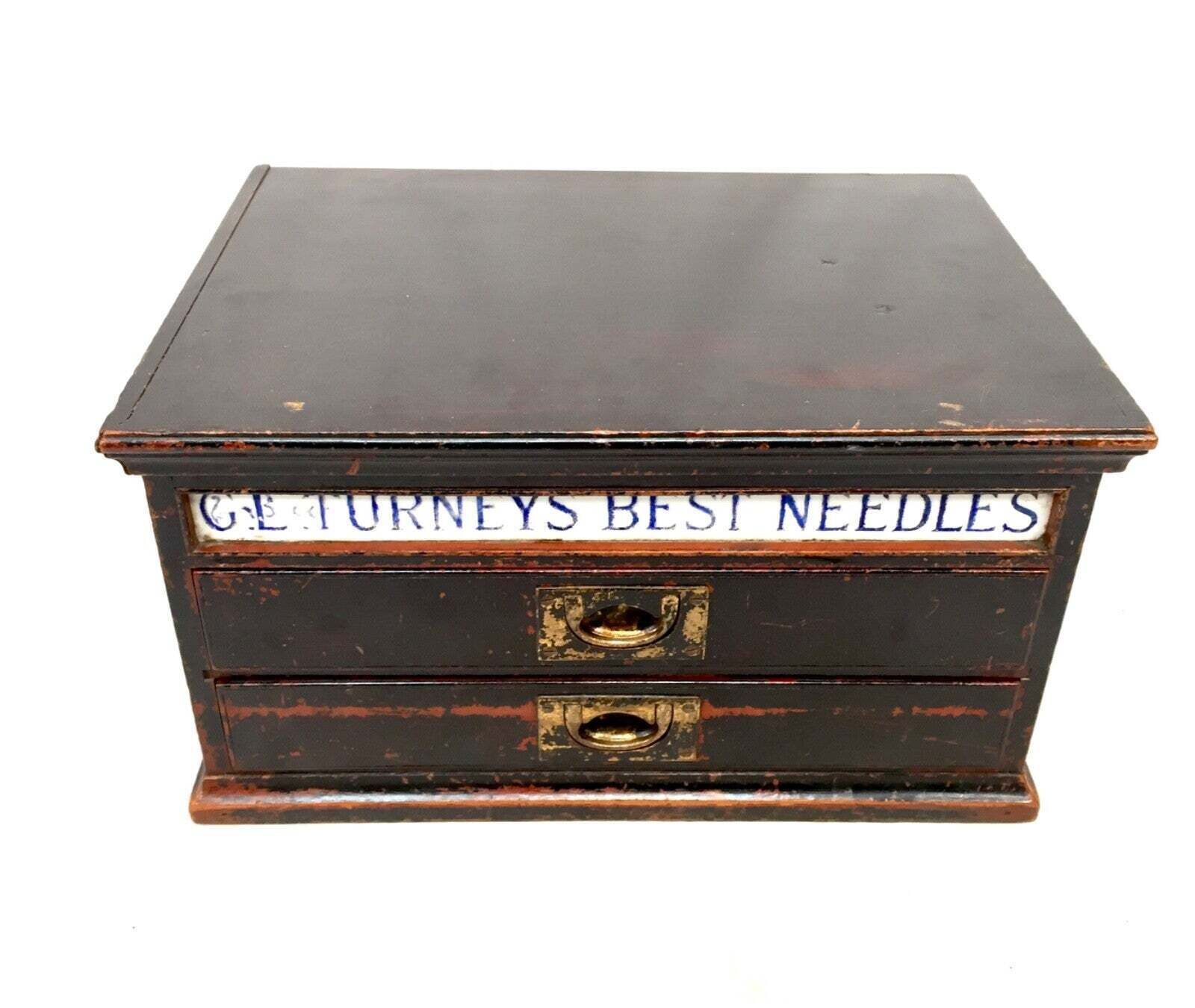 Antique Wooden Shop Display Sewing Cabinet For G L Turneys Needles Haberdashery