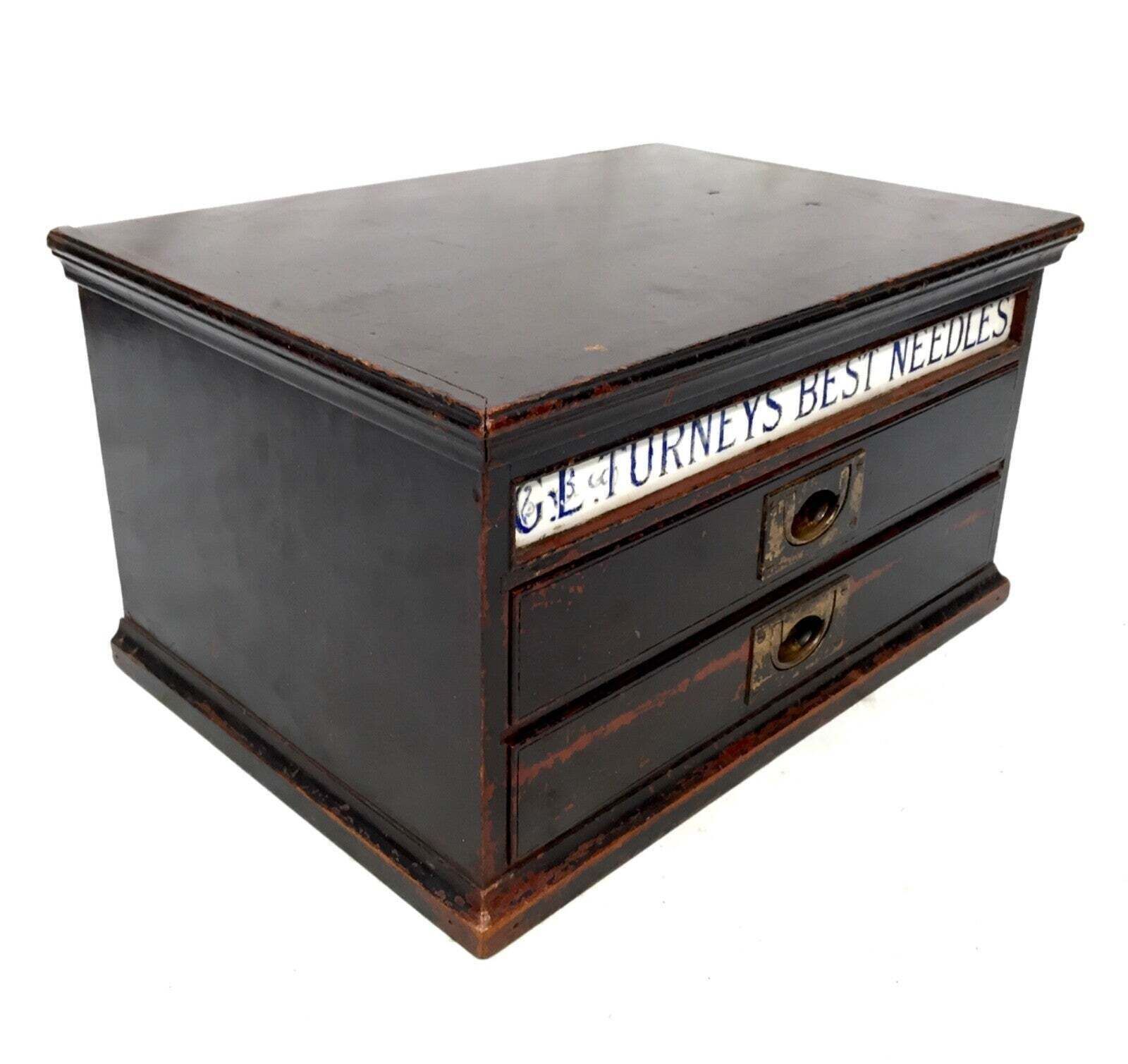 Antique Wooden Shop Display Sewing Cabinet For G L Turneys Needles Haberdashery photo vintage