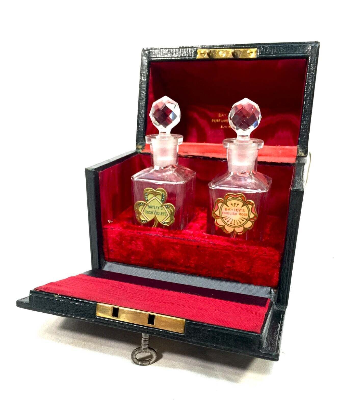 Antique Edwardian Ladies Travel Perfume Box & Original Bottles By Bayley & Co