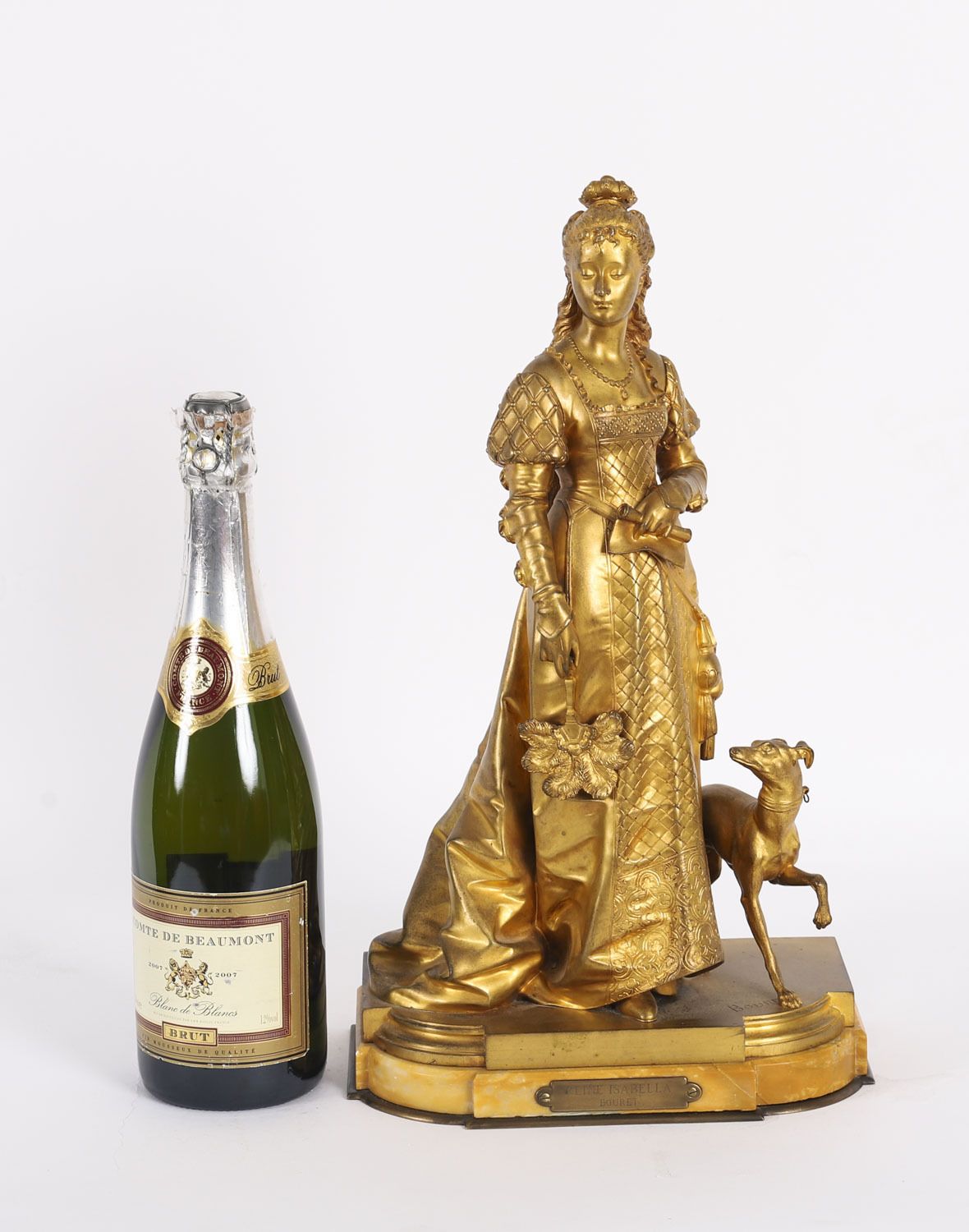 photo buy Antique Gilt Bronze Sculpture Of Reine Isabella By  Eurotrope Bouret C 1870
