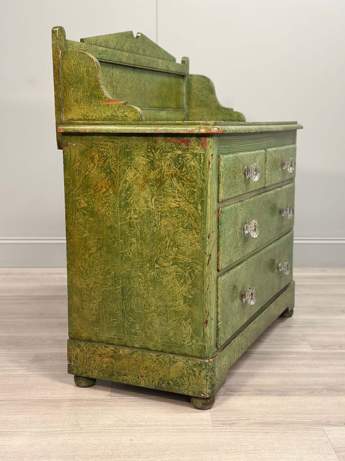 photo for sale 19th Century Pine Chest Of Drawer’s In Green Scumble Paint