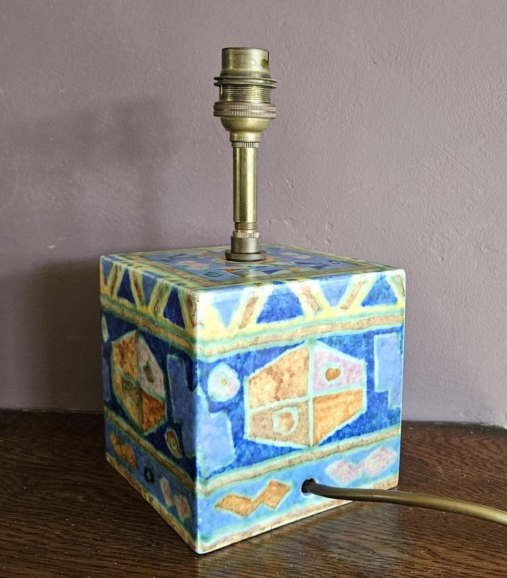 Crown Devon Art Deco Mattajade Geometric Aztec Lamp Base photo vinterior