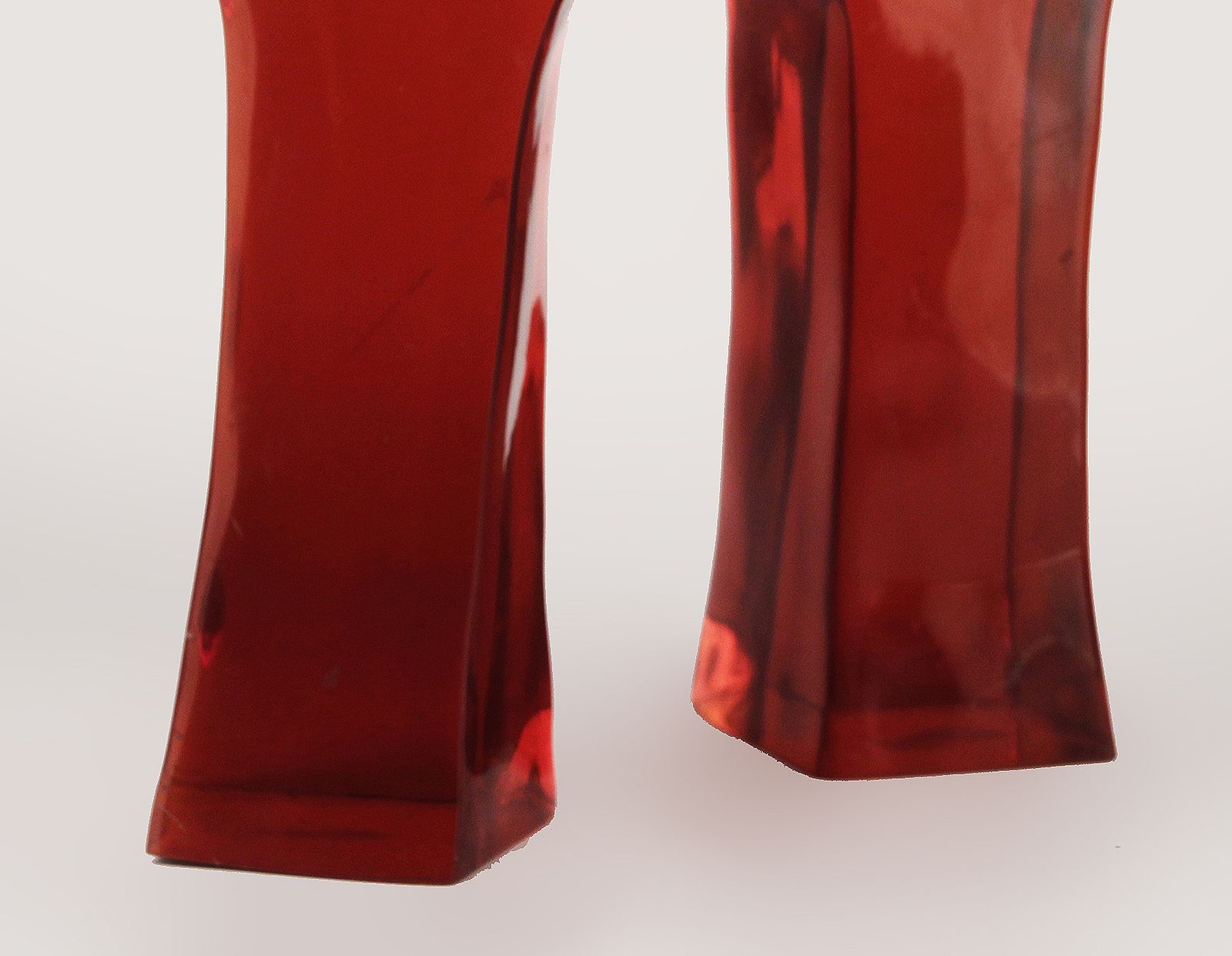 Pair Of Italian Mid Century Modern Red Acrylic/Lucite Geometric Candle Holders photo vintage