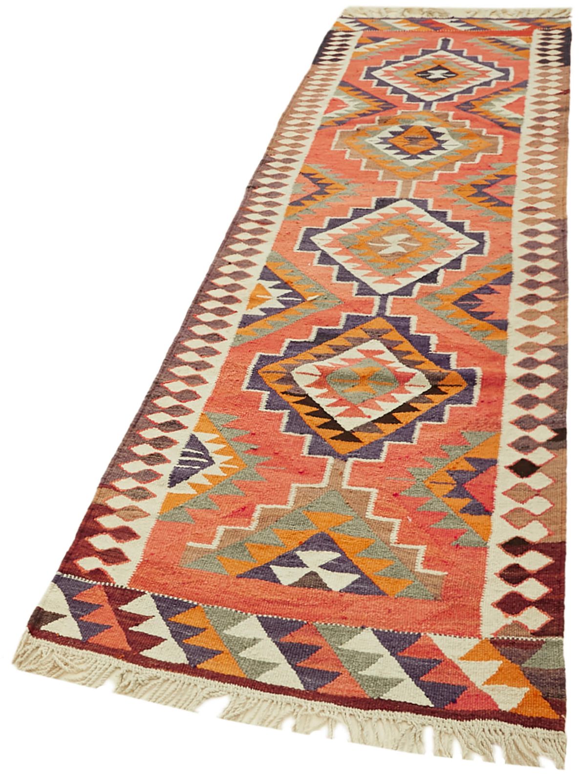 Handmade Multicolor Boho Runner Kilim Rug 100 Cm X 345 Cm photo for sale