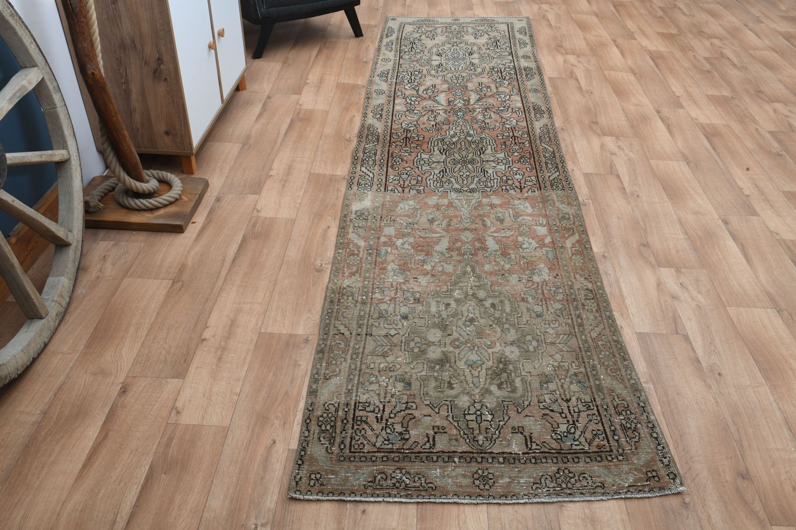 3'1x12'1 Ft, Handmade Luxury Turkish Runner, One Of A Kind, Vintage Oushak Rug, Kitchen Decor, Stair Decor, Hallway Carpet, Farmhouse Decor, Wool photo vintage