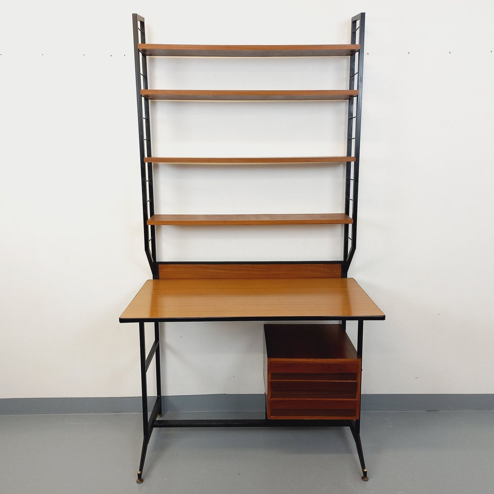 Desk With String Bookcase In Teak, Metal And Melamine photo furniture