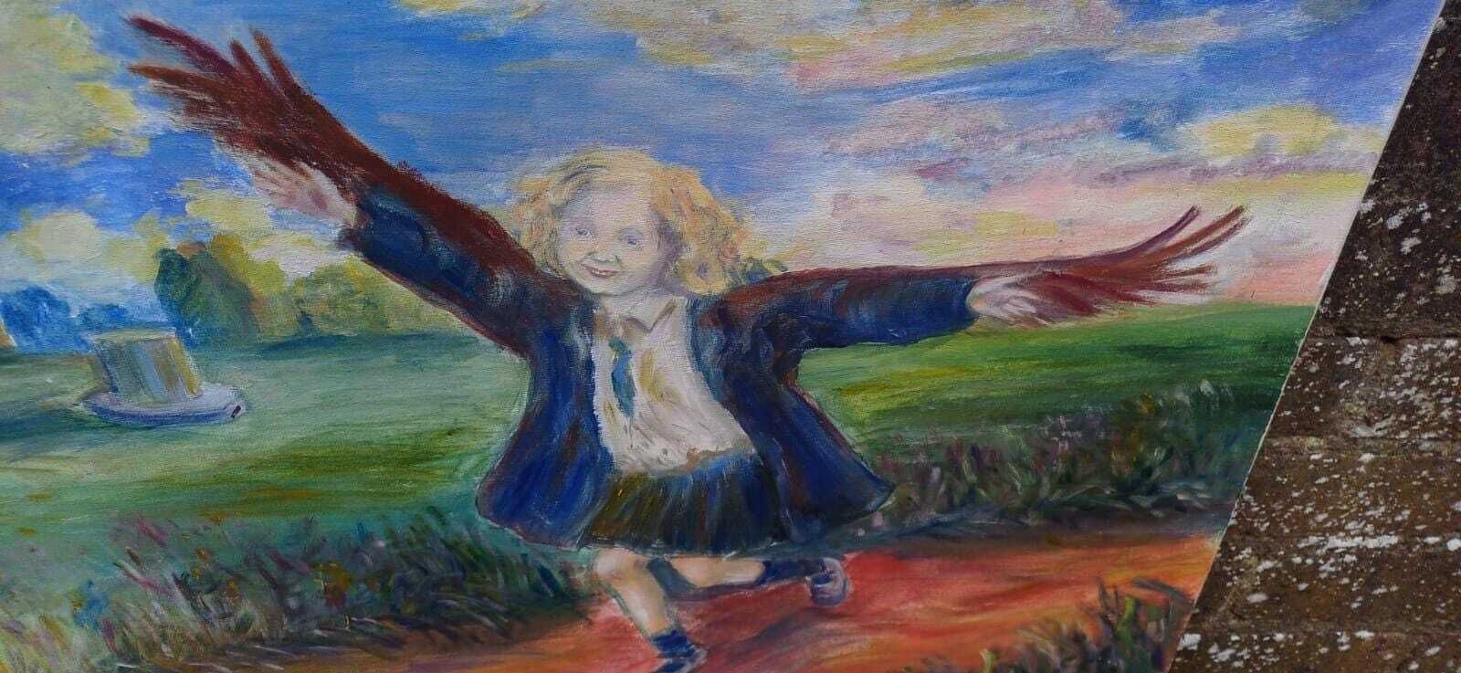 photo furniture Original Acrylic Painting On Canvas Of Joyful Child Running In Nature | Whimsical Icarus Inspired Art | Impressionist Painting 81 X 59cm