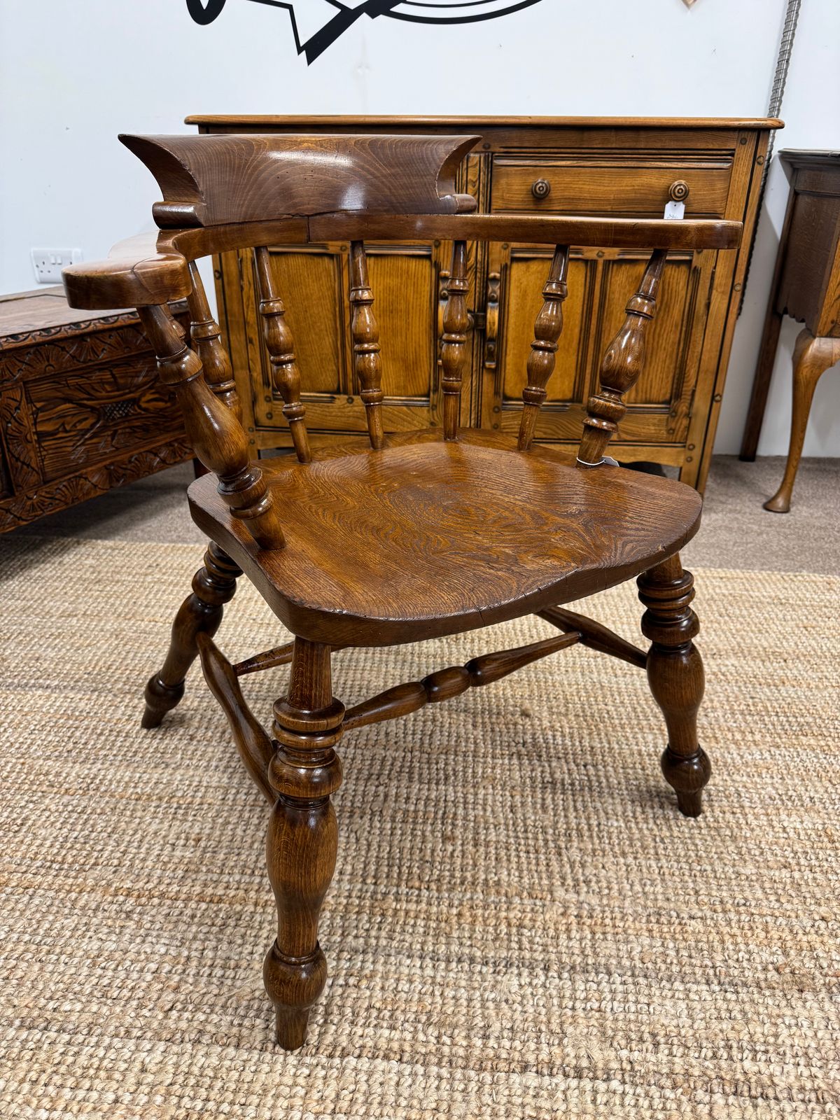 19c Elm Captains Chair, 1800s, Antique
